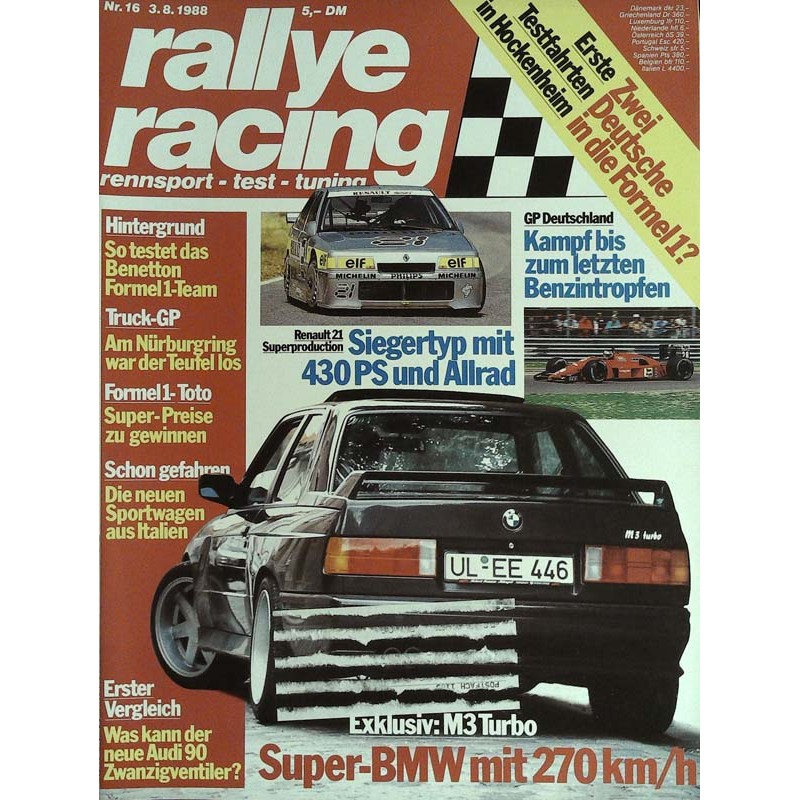 Rallye Racing Magazin 16 / 3 August 1988 - Super BMW M3 Turbo