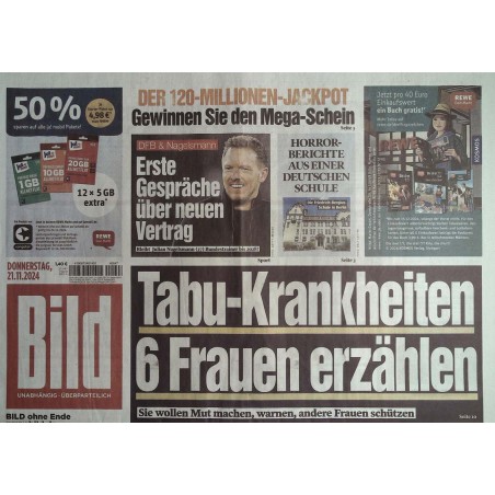 Bild Zeitung Donnerstag, 21 November 2024 - Tabu Krankheiten