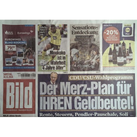 Bild Zeitung Samstag, 14 Dezember 2024 - Der Merz Plan...