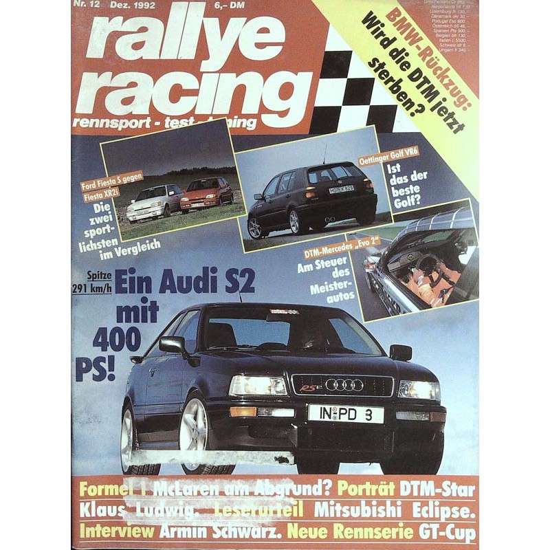 Rallye Racing Magazin 12 / Dezember 1992 - Audi S2 mit 400 PS