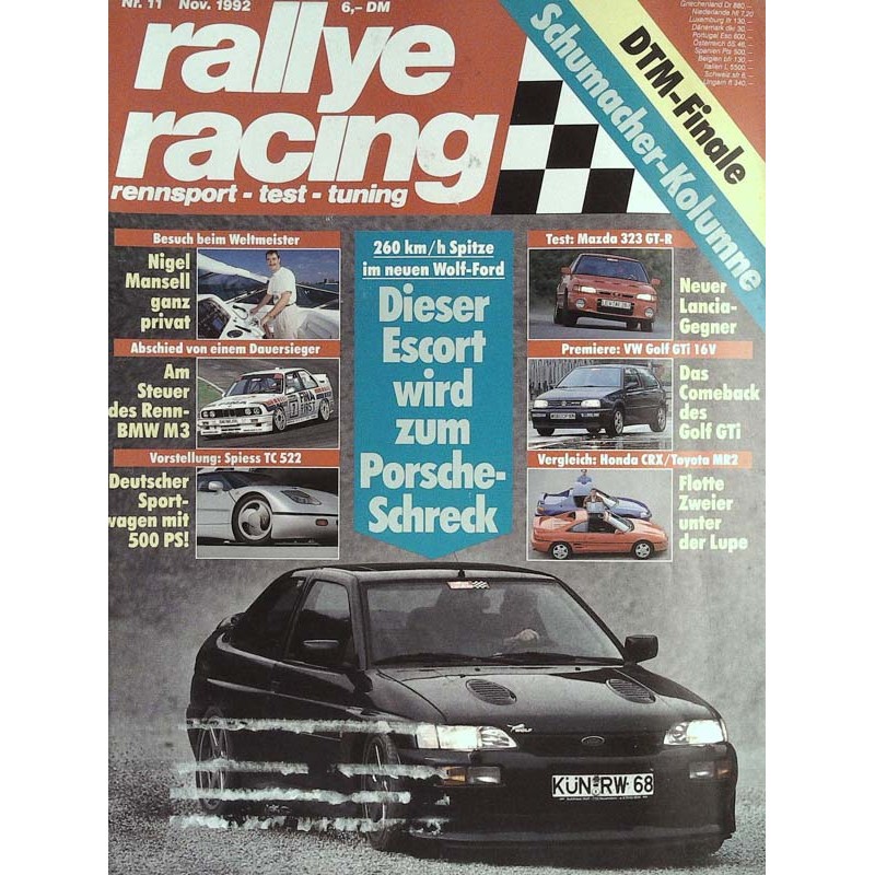 Rallye Racing Magazin 11 / November 1992 - Wolf Ford Escort