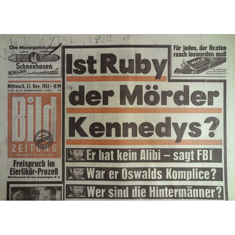 Bild Zeitung Mittwoch, 27 November 1963 - Ist Ruby der Mörder?