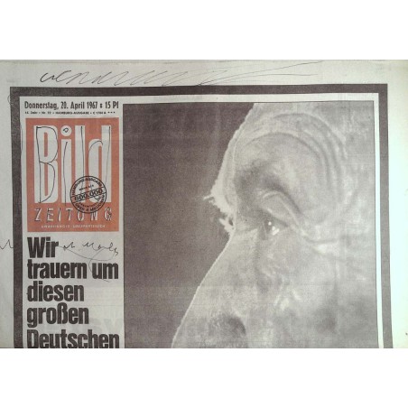 Bild Zeitung Donnerstag, 20 April 1967 - Trauer Konrad Adenauer