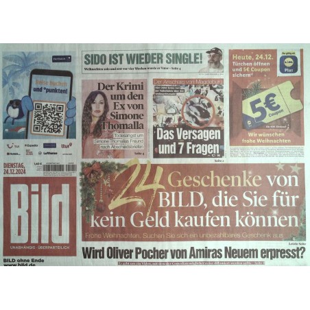 Bild Zeitung Dienstag, 24 Dezember 2024 - 24 Geschenke von BILD