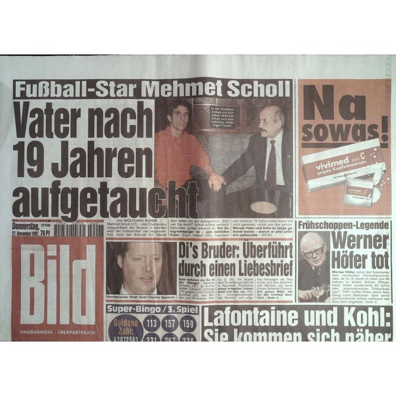 Bild Zeitung Donnerstag, 27 November 1997 - Mehmet Scholl