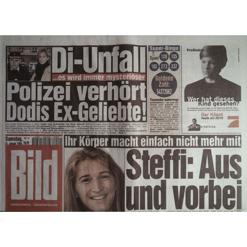 Bild Zeitung Samstag, 31 Januar 1998 - Steffi Graf