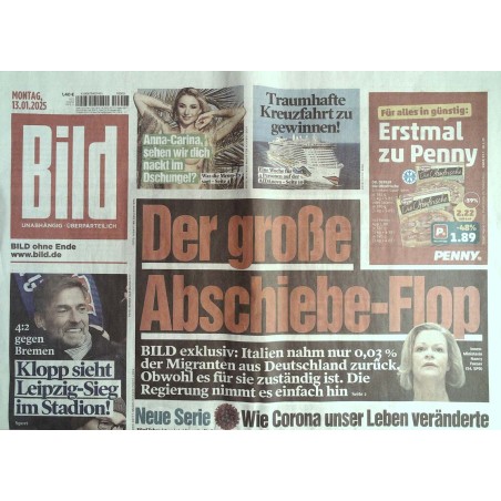 Bild Zeitung Montag, 13 Januar 2025 - Der Abschiebe-Flop