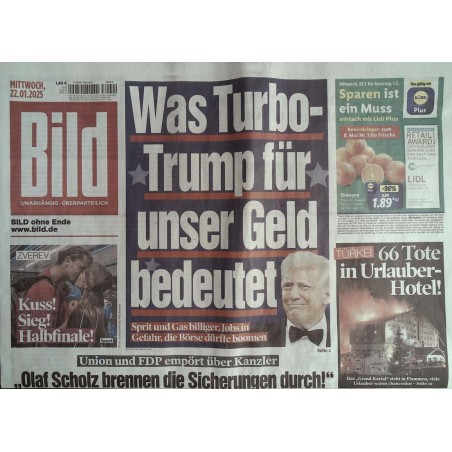 Bild Zeitung Mittwoch, 22 Januar 2025 - Turbo Trump...