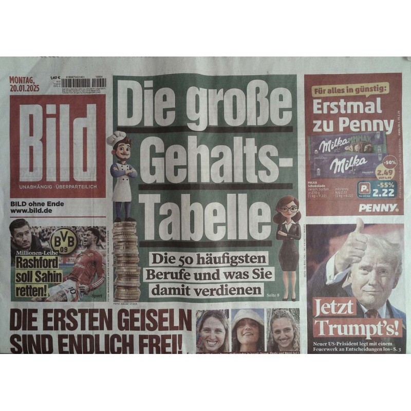 Bild Zeitung Montag, 20 Januar 2025 - Die Gehalts-Tabelle