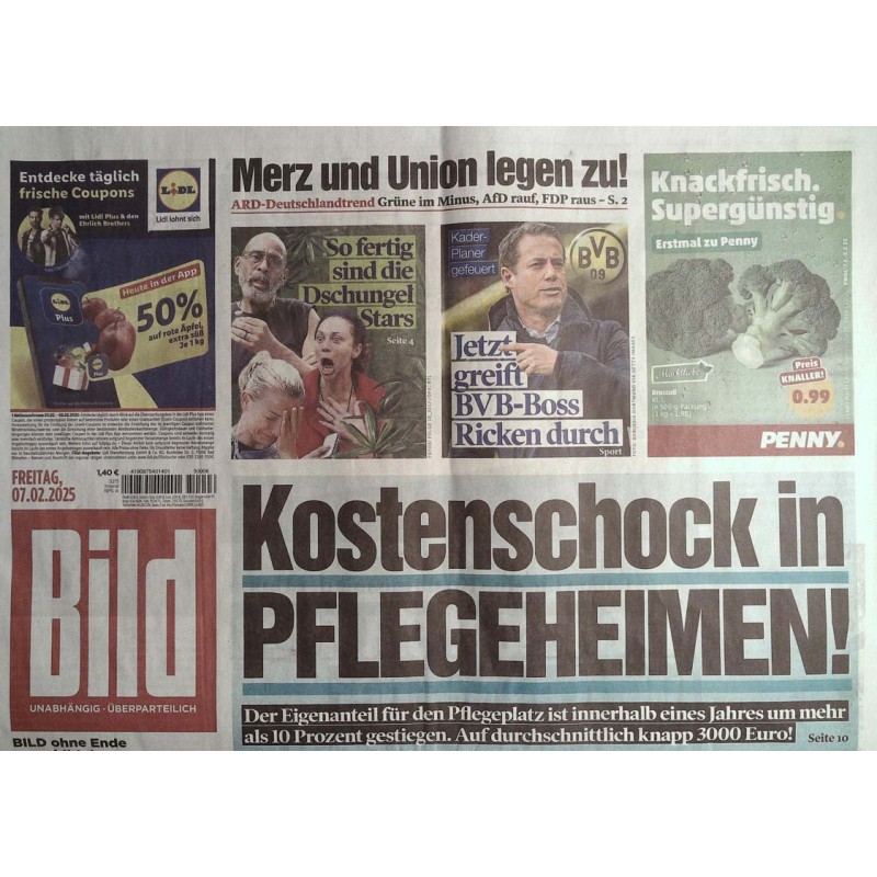 Bild Zeitung Freitag, 7 Februar 2025 - Kostenschock in Pflegeheimen