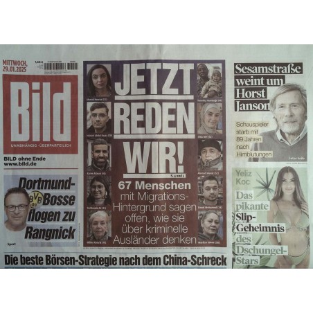 Bild Zeitung Mittwoch, 29 Januar 2025 - Jetzt reden wir