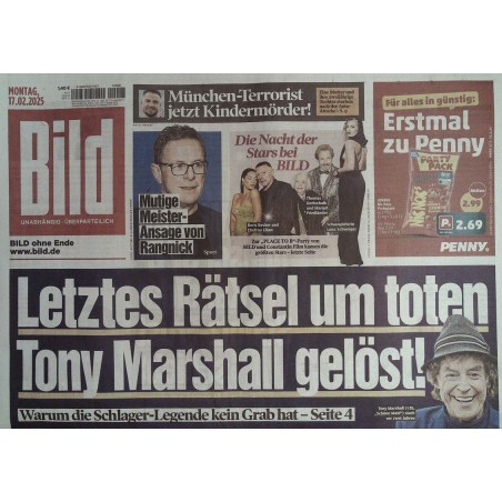 Bild Zeitung Montag, 17 Februar 2025 - Rätsel Tony Marshall