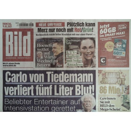 Bild Zeitung Dienstag, 11 Februar 2025 - Carlo von Tiedemann