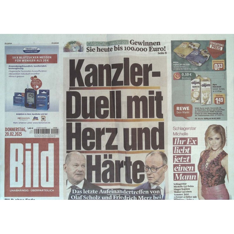 Bild Zeitung Donnerstag, 20 Februar 2025 - Kanzler Duell