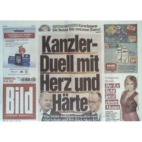 Bild Zeitung Donnerstag, 20 Februar 2025 - Kanzler Duell