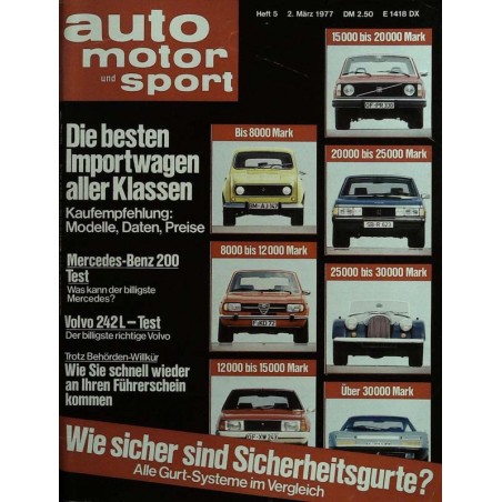 auto motor & sport Heft 5 / 2 März 1977 - Importwagen Zeitschrift